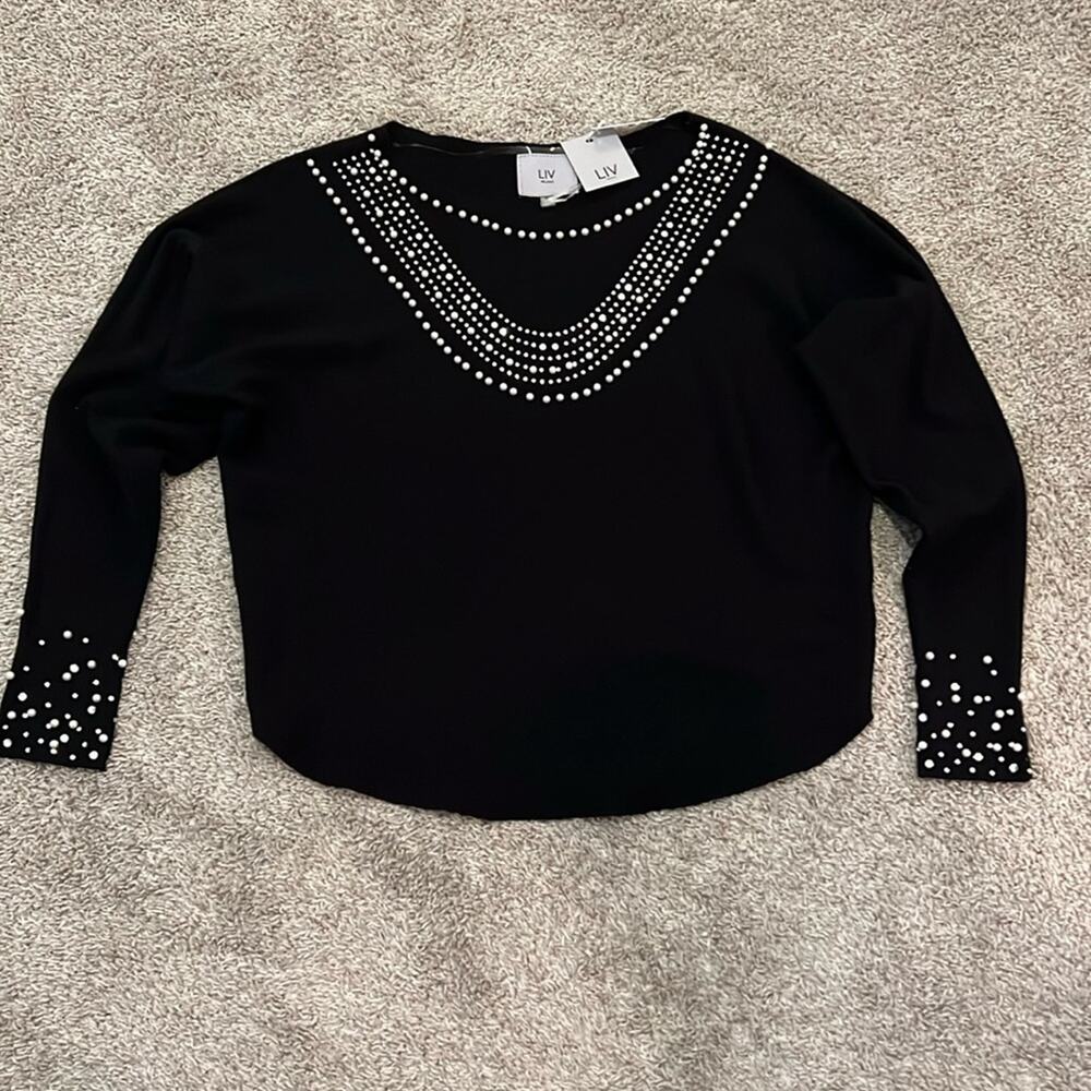 NWT LIV Milano Sweater NWT‎ Black Small 4 6 Pearl Rhinestone Formal Cocktail NEW